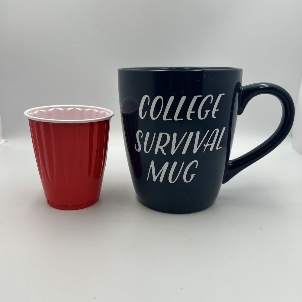 Clay Art College Survival Mug 48 oz Navy Blue Oversized Ceramic Coffee Cup Gift